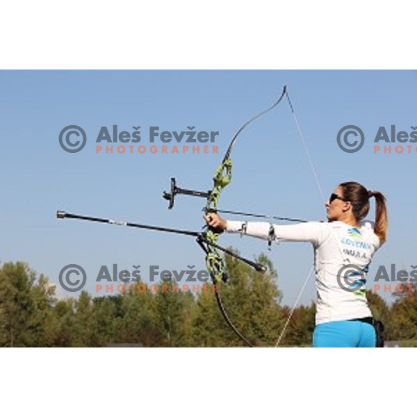 Ana Umer of Slovenia Archery Team, European record holder during practice session in Ljubljana on October 10, 2020