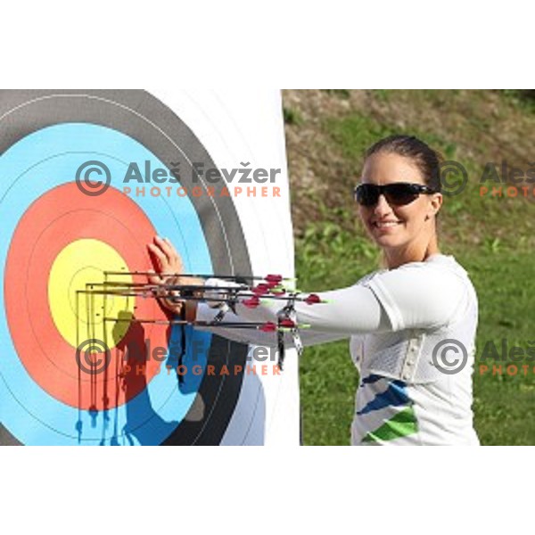 Ana Umer of Slovenia Archery Team, European record holder during practice session in Ljubljana on October 10, 2020