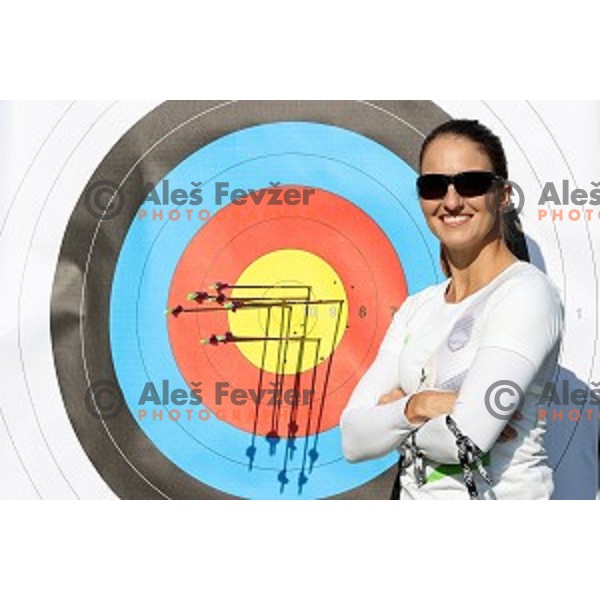 Ana Umer of Slovenia Archery Team, European record holder during practice session in Ljubljana on October 10, 2020