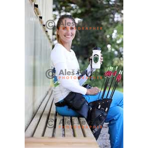 Ana Umer of Slovenia Archery Team, European record holder during practice session in Ljubljana on October 10, 2020