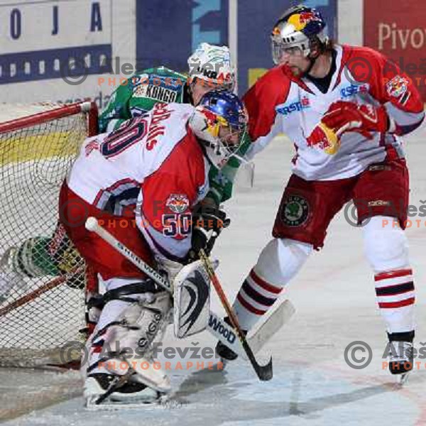 Divis, Muric and Lynch at ice-hockey game ZM Olimpija-Red Bulls Salzburg in the Final of EBEL league, played in Ljubljana, Slovenia 20.3.2008. ZM Olimpija won the game 4:3 and leads series 3:1. Photo by Ales Fevzer 