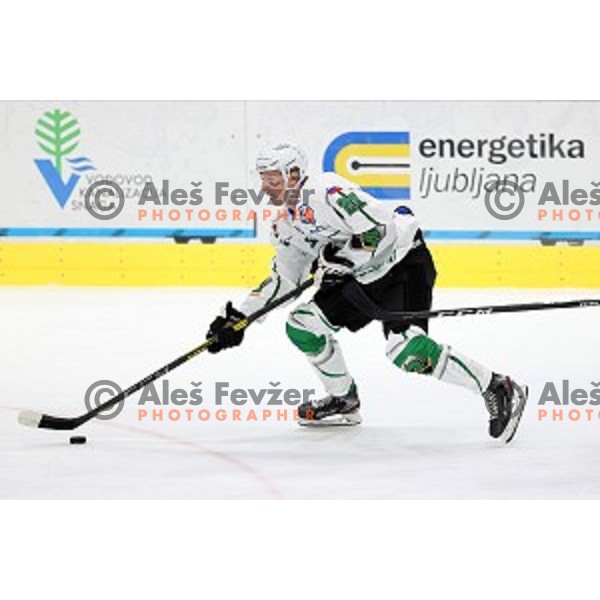 Jan Drozg of SZ Olimpija in action during Alps League ice-hockey match between SZ Olimpija and Steel Wings Linz in Ljubljana, Slovenia on October 17, 2020