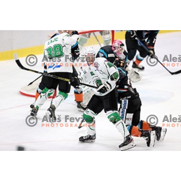Jan Drozg of SZ Olimpija in action during Alps League ice-hockey match between SZ Olimpija and Steel Wings Linz in Ljubljana, Slovenia on October 17, 2020