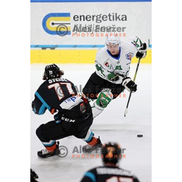 Jan Drozg of SZ Olimpija in action during Alps League ice-hockey match between SZ Olimpija and Steel Wings Linz in Ljubljana, Slovenia on October 17, 2020