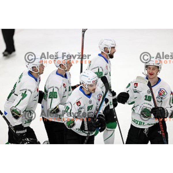 Luka Ulamec of SZ Olimpija in action during Alps League ice-hockey match between SZ Olimpija and Steel Wings Linz in Ljubljana, Slovenia on October 17, 2020