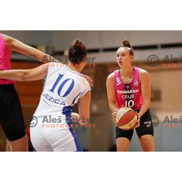 in action during 1.SKL Women basketball match between Jezica and Cinkarna Celje in Ljubljana, Slovenia on October 17, 2020