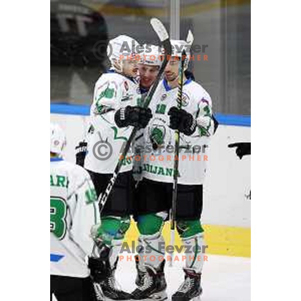 Nik Simsic of SZ Olimpija in action during Alps League ice-hockey match between SZ Olimpija and Steel Wings Linz in Ljubljana, Slovenia on October 17, 2020