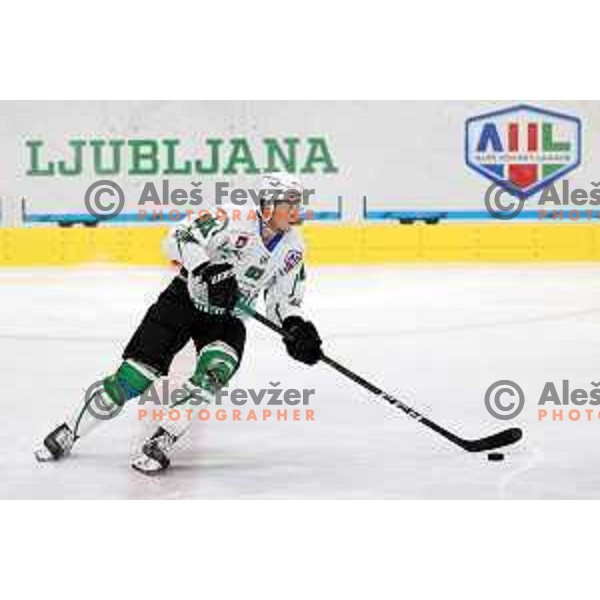 Tadej Cimzar of SZ Olimpija in action during Alps League ice-hockey match between SZ Olimpija and Steel Wings Linz in Ljubljana, Slovenia on October 17, 2020