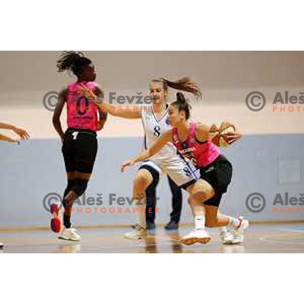 in action during 1.SKL Women basketball match between Jezica and Cinkarna Celje in Ljubljana, Slovenia on October 17, 2020