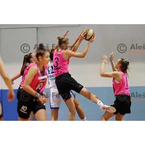 in action during 1.SKL Women basketball match between Jezica and Cinkarna Celje in Ljubljana, Slovenia on October 17, 2020