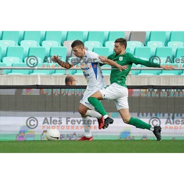 Roman Bezjak and Luka Marin in action during Prva Liga Telekom Slovenije 2020-2021 football match between Olimpoija and Celje in SRC Stozice, Ljubljana, Slovenia on October 18, 2020