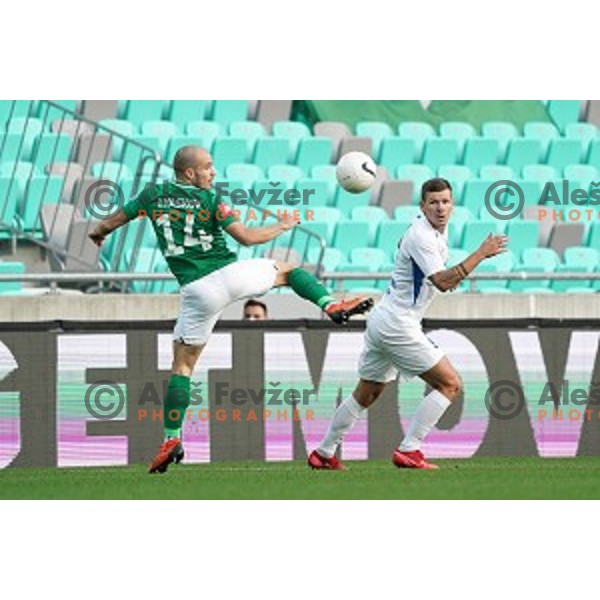 Angel Lyaskov and Roman Bezjak in action during Prva Liga Telekom Slovenije 2020-2021 football match between Olimpoija and Celje in SRC Stozice, Ljubljana, Slovenia on October 18, 2020