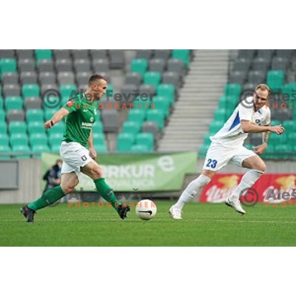 Djordje Ivanovic and Zan Benedicic in action during Prva Liga Telekom Slovenije 2020-2021 football match between Olimpoija and Celje in SRC Stozice, Ljubljana, Slovenia on October 18, 2020