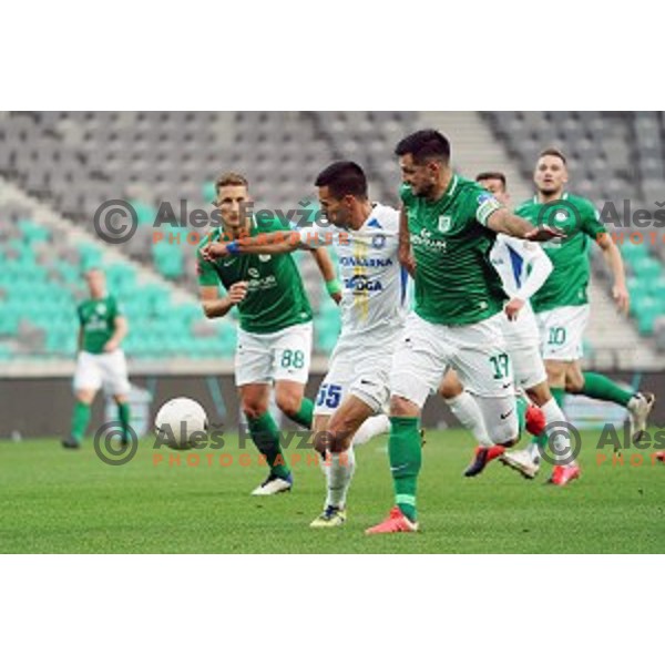 Filip Dangubic and Miral Samardzic in action during Prva Liga Telekom Slovenije 2020-2021 football match between Olimpoija and Celje in SRC Stozice, Ljubljana, Slovenia on October 18, 2020