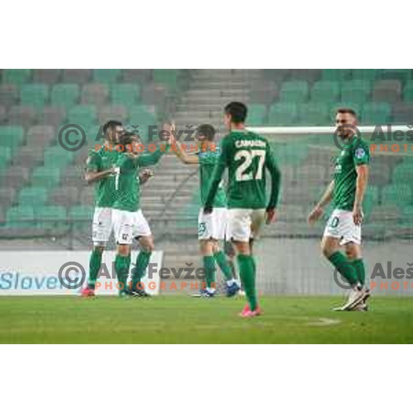 Miral Samardzic celebrates goal during Prva Liga Telekom Slovenije 2020-2021 football match between Olimpija and Celje in SRC Stozice, Ljubljana, Slovenia on October 18, 2020