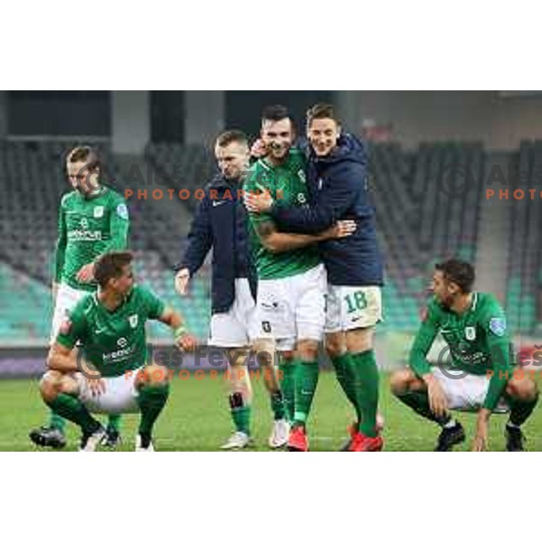 Miral Samardzic and Andres Vombergar celebrates goal during Prva Liga Telekom Slovenije 2020-2021 football match between Olimpija and Celje in SRC Stozice, Ljubljana, Slovenia on October 18, 2020