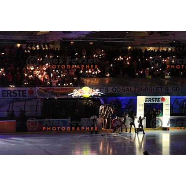 Salzburg fans with candels at fifth game of the Final of EBEL league between Red Bulls Salzburg and ZM Olimpija, played in Salzburg 23.3.2008. 