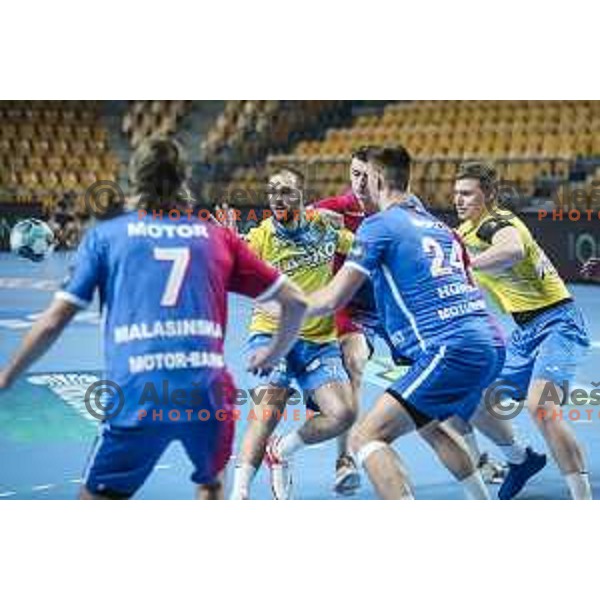 Patrik Leban in action during EHF Champions League handball match between RK Celje Pivovarna Lasko and Motor Zaporozhye in Arena Zlatorog, Celje, Slovenia on October 28, 2020