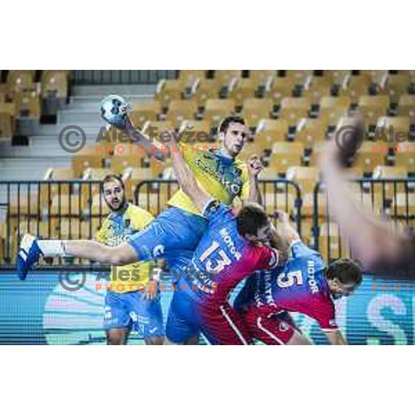 Josip Sarac in action during EHF Champions League handball match between RK Celje Pivovarna Lasko and Motor Zaporozhye in Arena Zlatorog, Celje, Slovenia on October 28, 2020