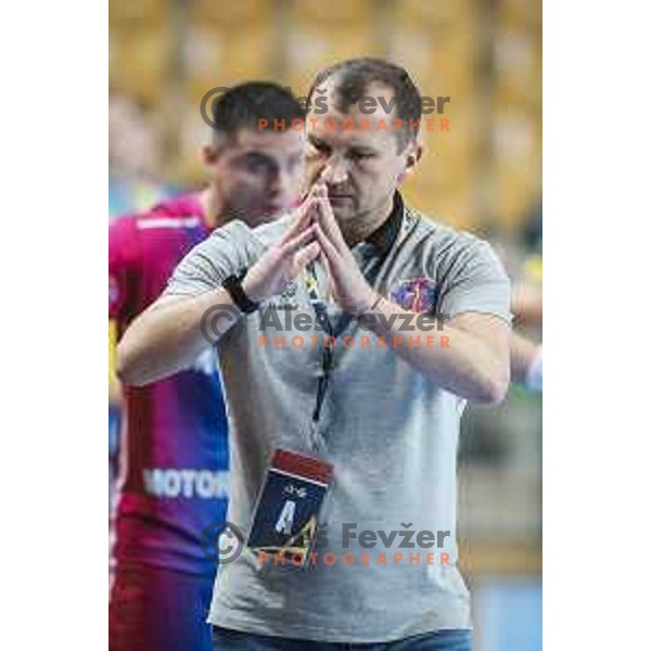 Gintaras Savukynas, head coach of Motor Zaporozhye during EHF Champions League handball match between RK Celje Pivovarna Lasko and Motor Zaporozhye in Arena Zlatorog, Celje, Slovenia on October 28, 2020