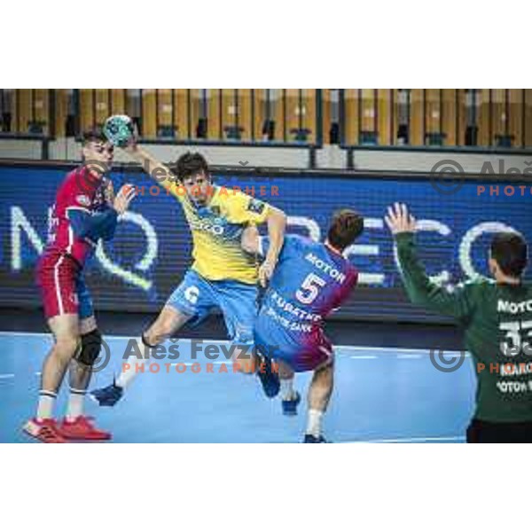 David Razgor in action during EHF Champions League handball match between RK Celje Pivovarna Lasko and Motor Zaporozhye in Arena Zlatorog, Celje, Slovenia on October 28, 2020