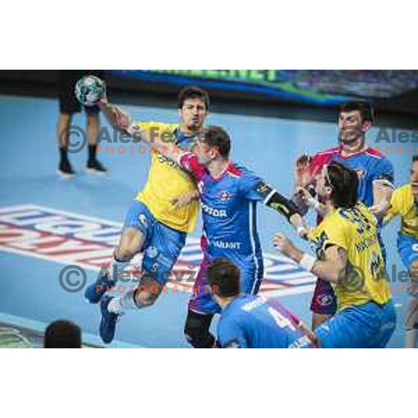 David Razgor in action during EHF Champions League handball match between RK Celje Pivovarna Lasko and Motor Zaporozhye in Arena Zlatorog, Celje, Slovenia on October 28, 2020