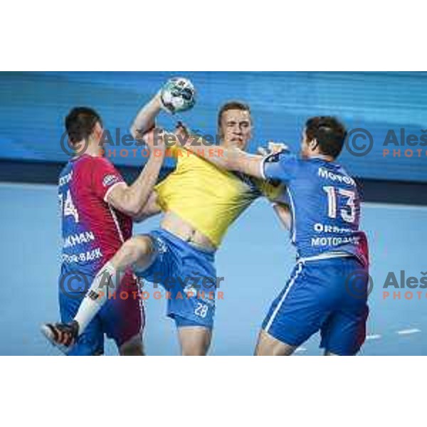 Jan Grebenc in action during EHF Champions League handball match between RK Celje Pivovarna Lasko and Motor Zaporozhye in Arena Zlatorog, Celje, Slovenia on October 28, 2020