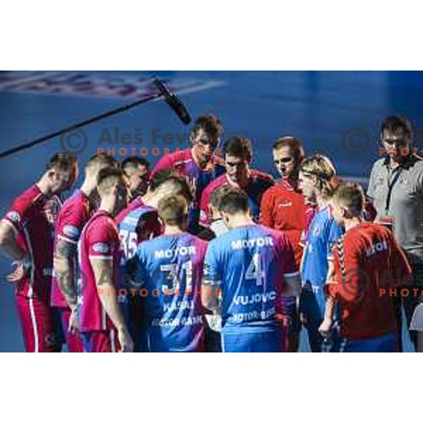 in action during EHF Champions League handball match between RK Celje Pivovarna Lasko and Motor Zaporozhye in Arena Zlatorog, Celje, Slovenia on October 28, 2020