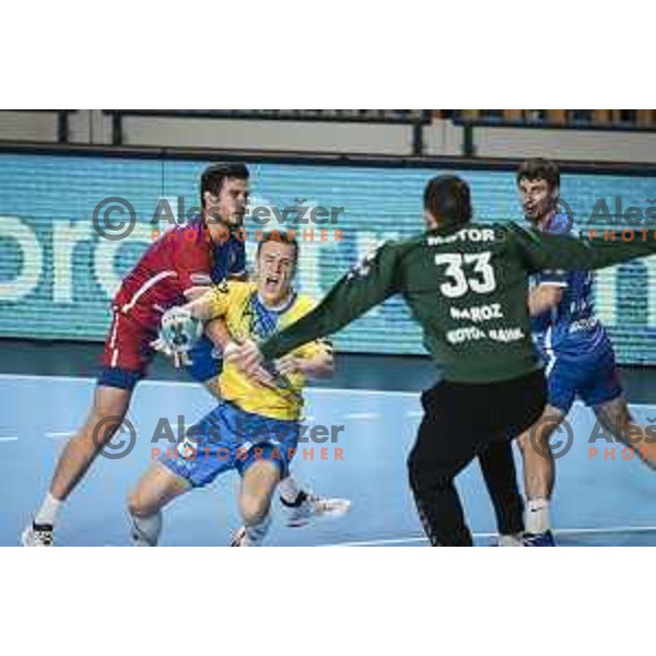 Jan Grebenc in action during EHF Champions League handball match between RK Celje Pivovarna Lasko and Motor Zaporozhye in Arena Zlatorog, Celje, Slovenia on October 28, 2020