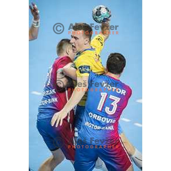 Jan Grebenc in action during EHF Champions League handball match between RK Celje Pivovarna Lasko and Motor Zaporozhye in Arena Zlatorog, Celje, Slovenia on October 28, 2020