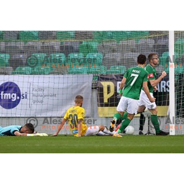 Djordje Ivanovic and Radivoj Bosic in action during Prva Liga Telekom Slovenije 2020-2021 football match between Olimpija and Bravo in Ljubljana, Slovenia on October 29, 2020