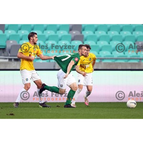 Luka Zinko and Djordje Ivanovic in action during Prva Liga Telekom Slovenije 2020-2021 football match between Olimpija and Bravo in Ljubljana, Slovenia on October 29, 2020