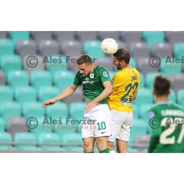 Timi Max Elsnik and Luka Zinko in action during Prva Liga Telekom Slovenije 2020-2021 football match between Olimpija and Bravo in Ljubljana, Slovenia on October 29, 2020