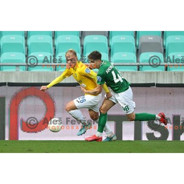 Sandi Ogrinec and Jan Andrejasic in action during Prva Liga Telekom Slovenije 2020-2021 football match between Olimpija and Bravo in Ljubljana, Slovenia on October 29, 2020