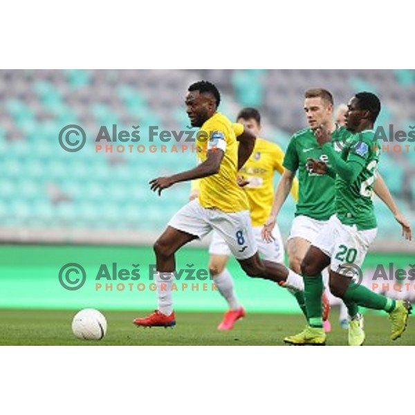 Ovbokha Agboyi and Eric Boakye in action during Prva Liga Telekom Slovenije 2020-2021 football match between Olimpija and Bravo in Ljubljana, Slovenia on October 29, 2020
