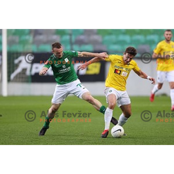 Djordje Ivanovic and Michele Sego in action during Prva Liga Telekom Slovenije 2020-2021 football match between Olimpija and Bravo in Ljubljana, Slovenia on October 29, 2020