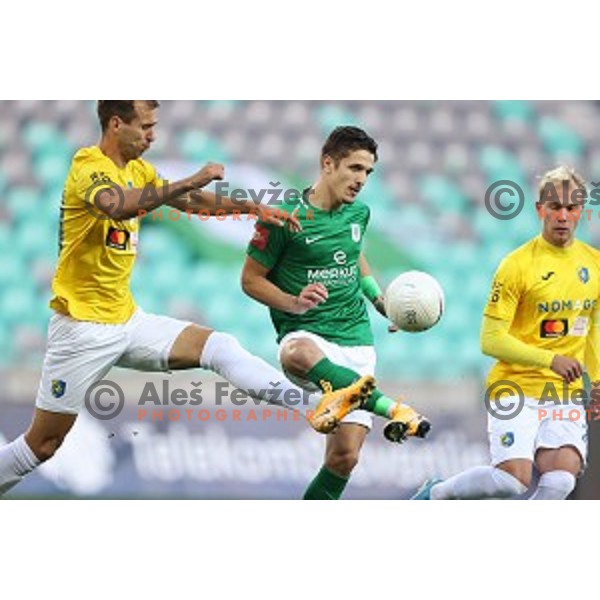 Mustafa Nukic and Radivoj Bosic in action during Prva Liga Telekom Slovenije 2020-2021 football match between Olimpija and Bravo in Ljubljana, Slovenia on October 29, 2020
