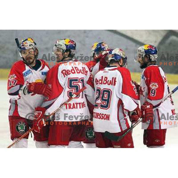 RBS players celebrate fifth goal at fifth game of the Final of EBEL league between Red Bulls Salzburg and ZM Olimpija, played in Salzburg 23.3.2008. Red Bulls won 5:0 . Photo by Ales Fevzer 