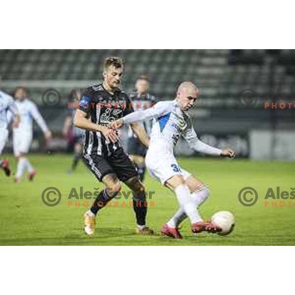 Kevin Zizek vs Zan Zaletel in action during Prva liga Telekom Slovenije football match between Mura and Celje in Fazanerije, Murska Sobota, Slovenia on November 2, 2020