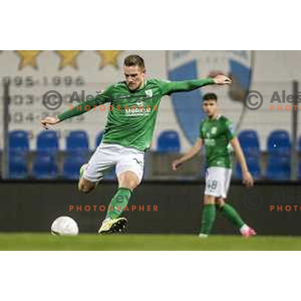Timi Max Elsnik in action during Prva Liga Telekom Slovenije 2002-2021 football match between Gorica and Olimpija in Nova Gorica, Slovenia on November 3, 2020