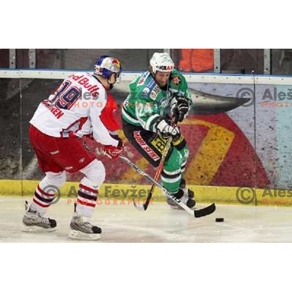 Tarvainen (19) and Vnuk (24) at fifth game of the Final of EBEL league between Red Bulls Salzburg and ZM Olimpija, played in Salzburg 23.3.2008. Red Bulls won 5:0 . Photo by Ales Fevzer 