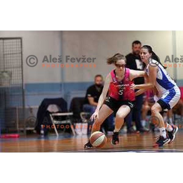 Blaza Ceh and Sara Meden in action during 1.SKL Women basketball match between Jezica and Cinkarna Celje in Ljubljana, Slovenia on October 17, 2020