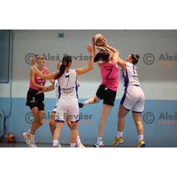 in action during 1.SKL Women basketball match between Jezica and Cinkarna Celje in Ljubljana, Slovenia on October 17, 2020