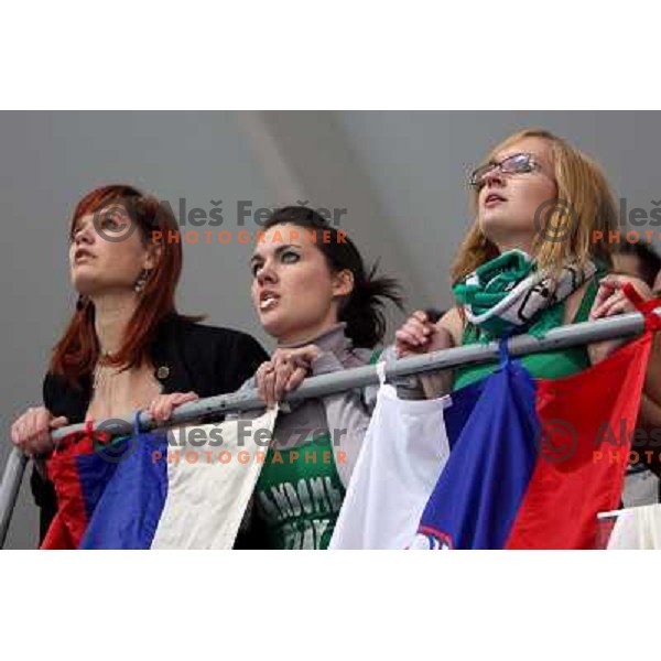 Slovenian girls at fifth game of the Final of EBEL league between Red Bulls Salzburg and ZM Olimpija, played in Salzburg 23.3.2008. Red Bulls won 5:0 . Photo by Ales Fevzer 