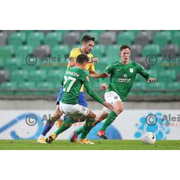 Ivan Borna Jelic Balta and Andres Vombergar in action during Prva Liga Telekom Slovenije 2002-2021 football match between Olimpija and Koper in SRC Stozice, Ljubljana, Slovenia on November 7, 2020