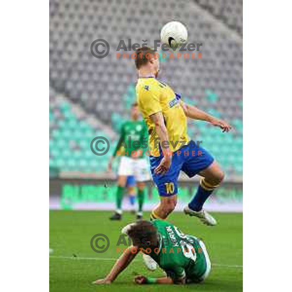 Uros Korun and Dare Vrsic in action during Prva Liga Telekom Slovenije 2002-2021 football match between Olimpija and Koper in SRC Stozice, Ljubljana, Slovenia on November 7, 2020