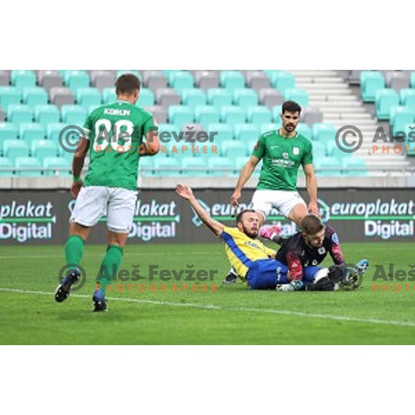 Stefan Stevanovic and Ziga Frelih in action during Prva Liga Telekom Slovenije 2002-2021 football match between Olimpija and Koper in SRC Stozice, Ljubljana, Slovenia on November 7, 2020