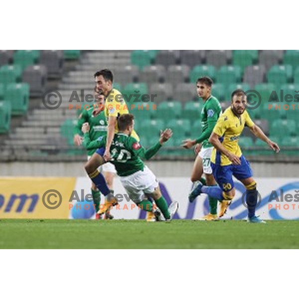 Ivan Borna Jelic Balta and Timi Max Elsnik in action during Prva Liga Telekom Slovenije 2002-2021 football match between Olimpija and Koper in SRC Stozice, Ljubljana, Slovenia on November 7, 2020