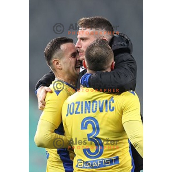 Darko Misic and Nardin Mulahusejnovic in action during Prva Liga Telekom Slovenije 2002-2021 football match between Olimpija and Koper in SRC Stozice, Ljubljana, Slovenia on November 7, 2020