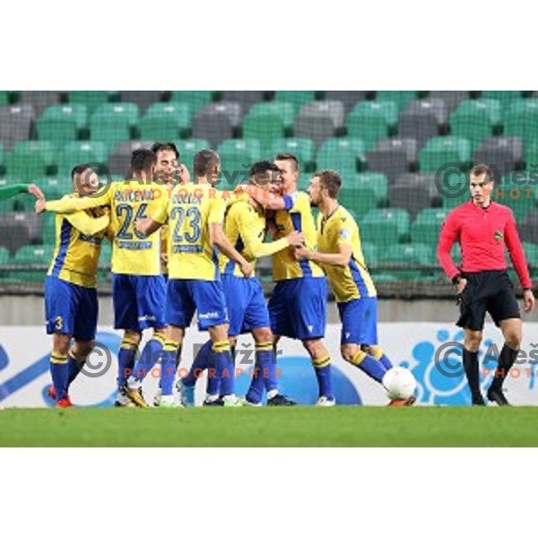 Nikola Krajinovic and Dare Vrsic in action during Prva Liga Telekom Slovenije 2002-2021 football match between Olimpija and Koper in SRC Stozice, Ljubljana, Slovenia on November 7, 2020
